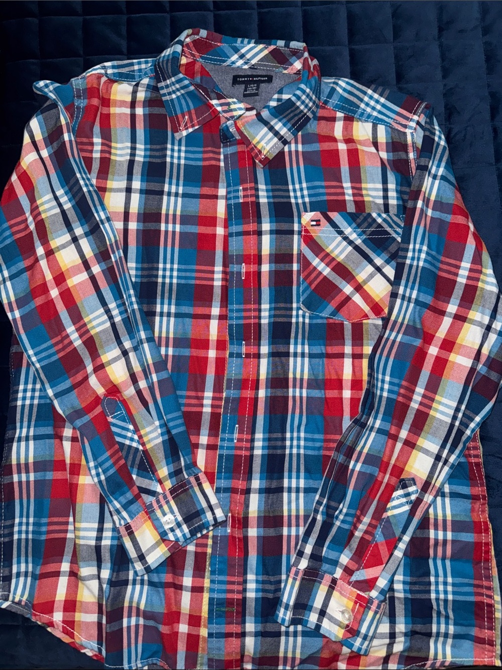 Tommy Hilfiger Boys Plaid Button-Down Shirt - Red, Blue & White